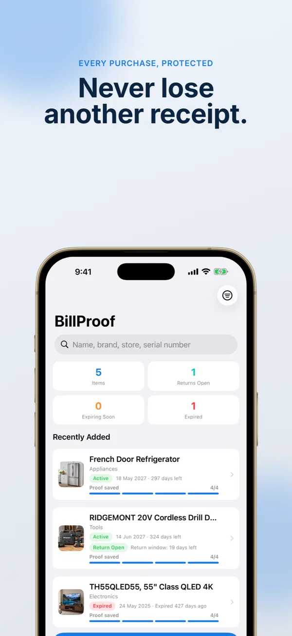 BillProof app interface