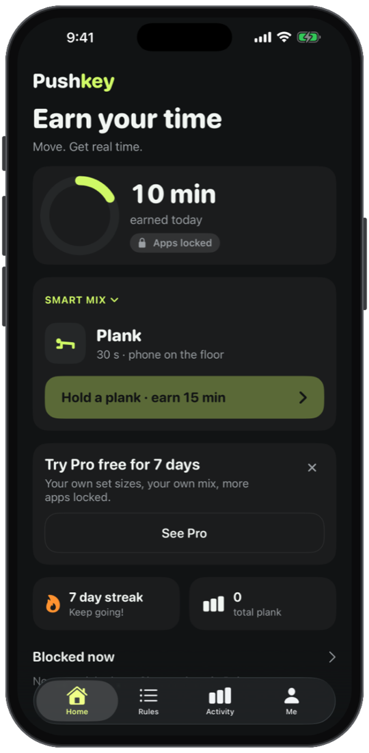 Pushkey app interface